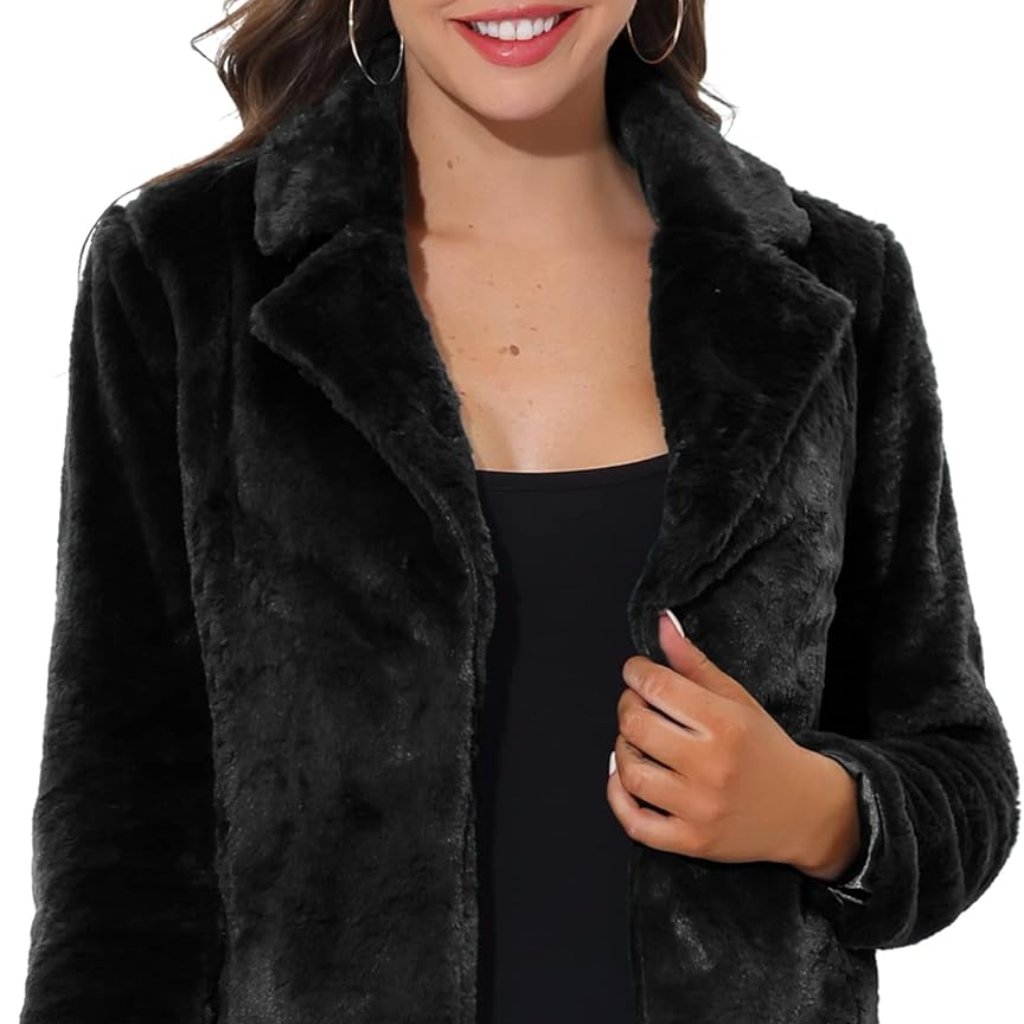 Women's Cropped Faux Fur Jacket Lapel Cardigan Shrug 2024 Winter Fluffy Faux Fur
